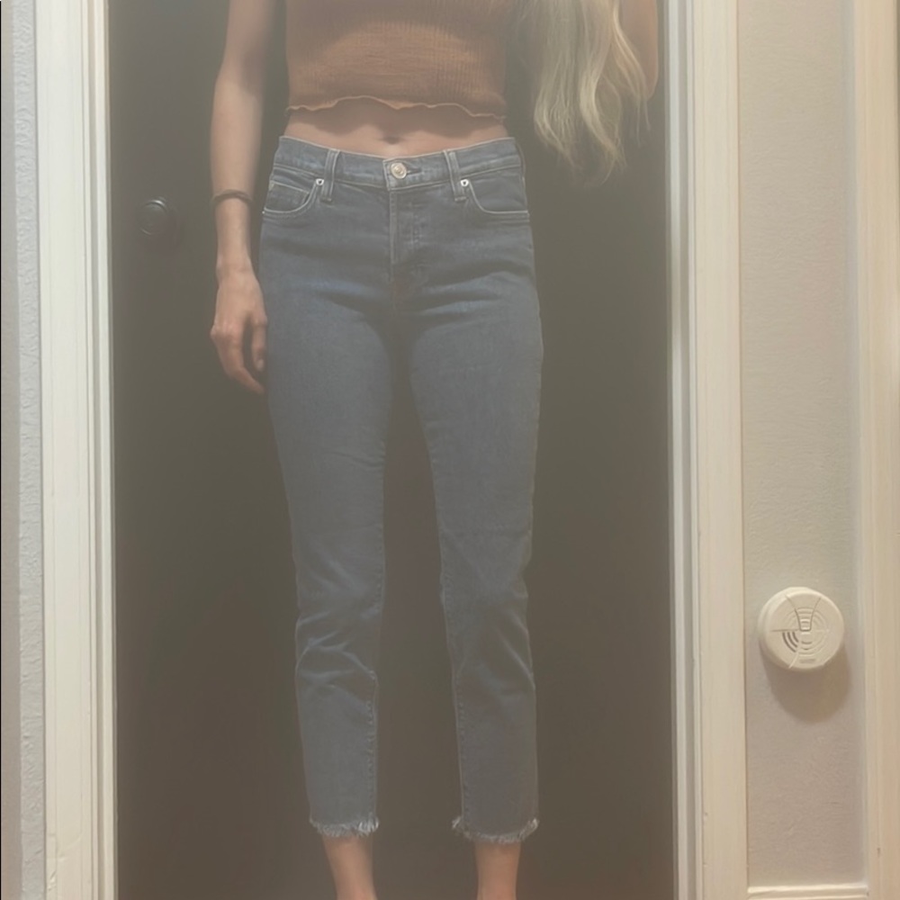 Hudson medium wash slightly cropped jeans